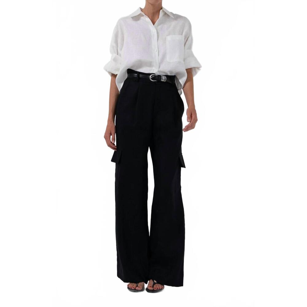 NEW PARENTEZI monica cargo linen pants in black